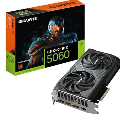 Placa de Vídeo Gigabyte RTX 5060 8GB GDDR7 128 BITS WINDFORCE GIGABYTE GV-N5060WF2-8GD