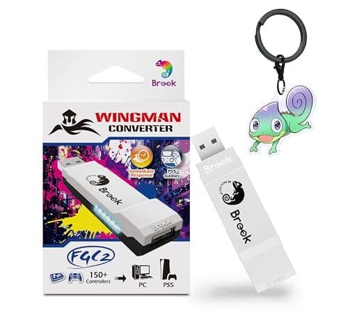 Brook Wingman FGC2 PS5 e conversor de controle de PC – Adaptador USB de baixa latência para Fight Stick e Gamepad – Suporte Turbo, Macro, Remap – Plug & Play – Inclui chaveiro Brook