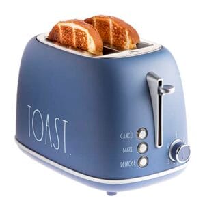 Rae Dunn Retro Rounded Bread Toaster, 2 Slice Stainless Steel Toaster with Removable Crumb Tray, Wide Slot with 6 Browning Levels, Bagel, Defrost and Cancel Options (Navy)