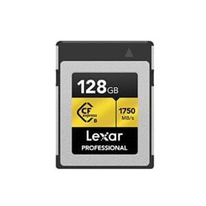 Lexar Cartão de memória profissional CFexpress tipo B de 128 GB, série OURO, até 1750 MB/s de leitura, gravação de vídeo 8K crua, suporta PCIe 3.0 e NVMe (LCXEXPR128G-RNENG)