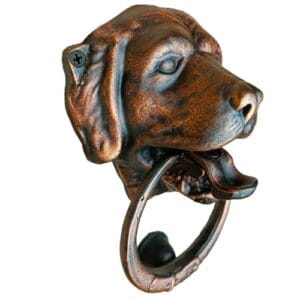 Anatolica Aldrava de porta de cachorro, latão sólido, 17 cm, cabeça de labrador retriever, ornamento para porta da frente, acabamento sem laca (cobre antigo)