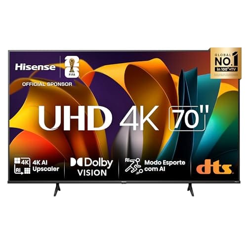 Hisense Smart TV UHD 4K DLED 70" Polegadas 70A6N com HDR10+ Dolby Vision Game Mode Controle por Voz Alexa Built-In AirPlay