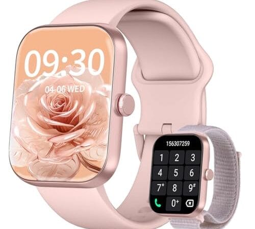Smartwatch Feminino, Tela HD de 1,91" Relógio Fitness com Alexa, 100 Esportes, Frequência Cardíaca e Monitoramento do Sono, IP68 à rova d'água, Compatível com Android iOS, 2 Pulseiras (Rosa)
