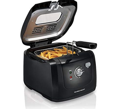 Hamilton Beach Fritadeira elétrica, laterais fáceis de limpar com cesto antiaderente, 8 xícaras/2 litros de capacidade de óleo, preta