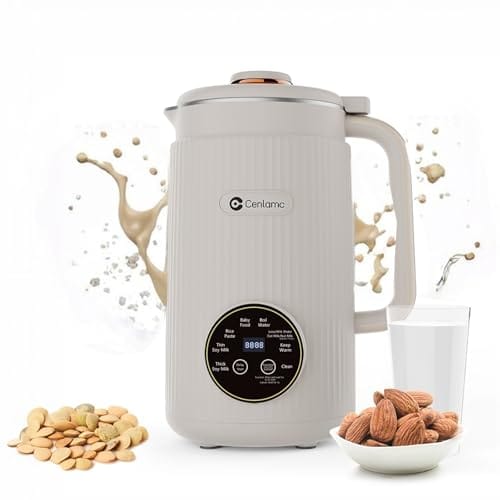 Cenlamc Máquina De Fazer Leite Nozes, 35Oz, Automática, Caseira, Amêndoas, Soja, Aveia, Vegetal, Suco, Com 12 Lâminas, Autolimpante, Temporizador Horas, Água Fervente, Branca