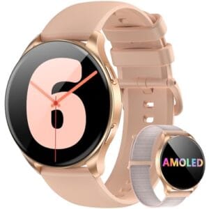 IOWODO W40 Smartwatch com Tela AMOLED 1.43" - Relógio Inteligente Bluetooth para Chamadas, 100+ Modos Esportivos, 2 Pulseiras (Ouro)