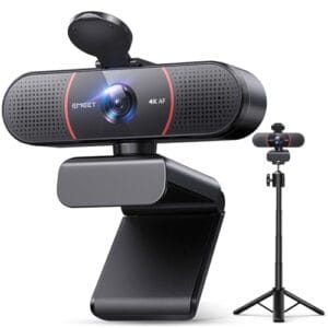 EMEET Webcam C960 4K com tripé, sensor Sony UHD 4K, mini tripé de altura ajustável com capa de privacidade, foco automático PDAF, microfones com cancelamento de ruído duplo, correção automática de