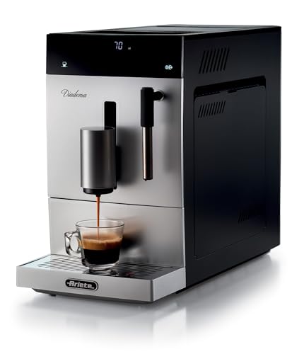 Ariete 1452 Diamante, Máquina de Café Automática, 1200 W, Pressão 19 bar, Café Expresso, Americano e Água Quente, Dispositivo para Cappuccino, Display LED, Bico Ajustável, Frontal Prata, 220V