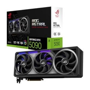 ASUS Placa gráfica ROG Astral GeForce RTX™ 5090 OC Edition para jogos (PCIe® 5.0, 32GB GDDR7, HDMI®/DP 2.1, 3.8 compartimentos, design de 4 ventiladores, ventiladores de tecnologia axial, câmara de