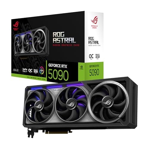 ASUS Placa gráfica ROG Astral GeForce RTX™ 5090 OC Edition para jogos (PCIe® 5.0, 32GB GDDR7, HDMI®/DP 2.1, 3.8 compartimentos, design de 4 ventiladores, ventiladores de tecnologia axial, câmara de