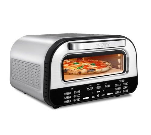 Gourmia Torradeira de ar fritadeira de forno de pizza interna – Multipanela de bancada de 1800W com pedra de pizza, controles digitais e 6 predefinições, aço inoxidável