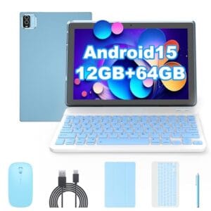 Tablet Android 15 de 10 polegadas, tablets 2 em 1 com capa de teclado, mouse Stylus, 12 GB de RAM, 64 GB, 1 TB de expansão, processador quad-core, tablet PC, 5G WiFi6, BT5.0, 6000mAh, tela IPS de 1280