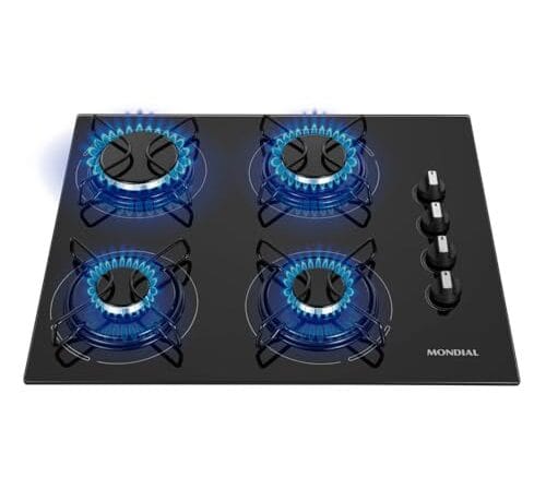 Cooktop a Gás, 4 Bocas, Mondial, Preto/Inox, Bivolt - CTG-01