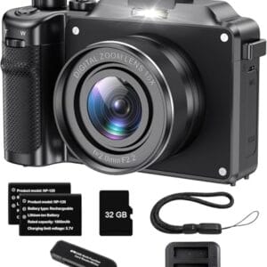 64 Megapixels Camera Digital, Wifi Incorporado Camera Fotografica, Câmera Mirrorless Digital Preta - Filmadora 4K Ultra HD, Alta Resolução, Câmera Vlog Leve e Portátil para Viagens, Estilo Retrô
