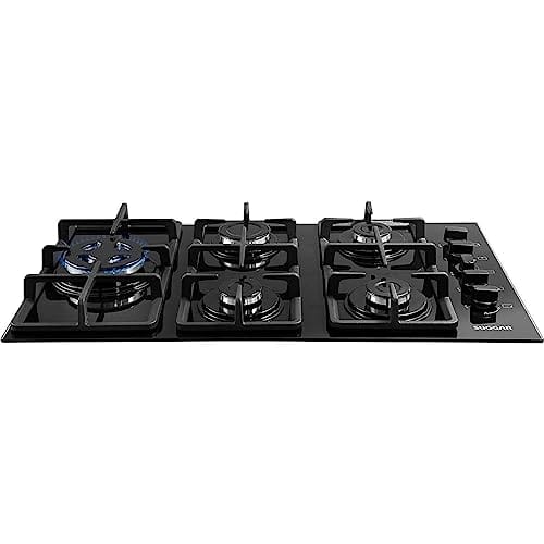 SUGGAR COOKTOP VIDRO PRETO 5 QUEIMADORES ESMALTADOS TREMPES FERRO FUNDIDO TRIPLA CHAMA LATERAL FG5335VP