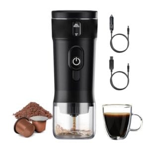 ABIRDAY Cafeteira portátil mini máquina de café expresso 100 W para carro, autoaquecimento, viagem, máquina de café expresso para cápsulas NS e café moído para carro, acampamento, trailer, caminhadas,