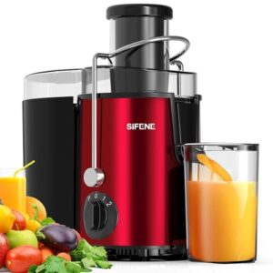 SiFENE Espremedor Centrífuga, 3" Boca Larga Máquina de Suco de Suco para Frutas e Vegetais, 3 Configurações de Velocidade, FLivre de BPA, Fácil De Limpar, Aço Inoxidável, Vermelho