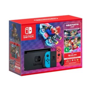 Nintendo, Console + Jogo, Switch Azul e Vermelho, Jogo Digital Mario Kart 8 Deluxe, 3 Meses de Assinatura Nintendo Switch Online