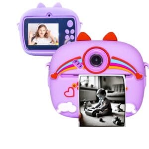 Camera Fotografica Infantil Digital que Imprime Mini Maquina Instantanea para Criança vem com Canetinhas e Rolos para Impressao (Violeta)