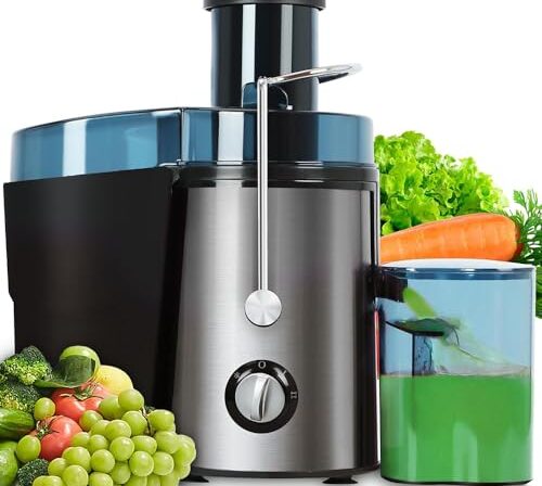 Centrifuga de Frutas com Motor de 500W, 110V, com 3 Velocidades, Versão Atualizada, Centrifuga de Alimentos, Juicer, Centrífuga de Frutas, Juicer Compact, Extrator de Suco, Prateado