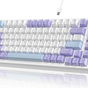 ATTACK SHARK x AJAZZ AK820 Teclado mecânico para jogos RGB com fio e botão CNC,layout 75% ANSI,junta de 82 teclas,5 espumas de absorção de som,interruptor linear hot-swap,para PC MAC (Azul Roxo)