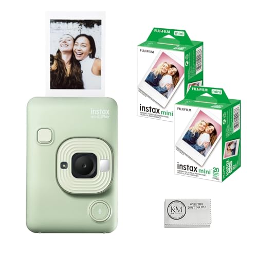 FUJIFILM Câmera instantânea INSTAX Mini LiPlay | Verde com película instantânea INSTAX Mini | 40 exposições + pano de limpeza (4 itens)