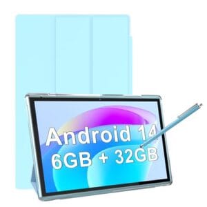 Tablet de 10 polegadas com capa protetora para tablet e caneta, tablets Android 14, 6 GB de RAM, 32 GB de ROM/expansão de 1 TB, bateria 8H 6000 mAh, WiFi, Bluetooth, tela sensível ao toque IPS HD de