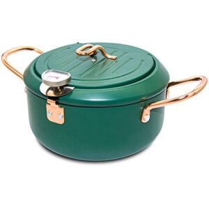 Cyrder Frigideira Tempura Japonesa com Termômetro Fahrenheit 3,5L - Fritadeira de Óleo de Aço Carbono Antiaderente, Tempura Frita/Frango/Peixe/Camarão, Fácil de Limpar, Panela Tempura Verde Grande, 26