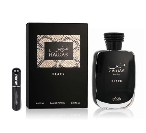 Perfume Hawas For Him Black EDP de 100 ml, perfume árabe para homem de longa duração com atomizador recarregável, fragrância cítrica madeira com notas de abacaxi, patchouli e musgo de carvalho (For