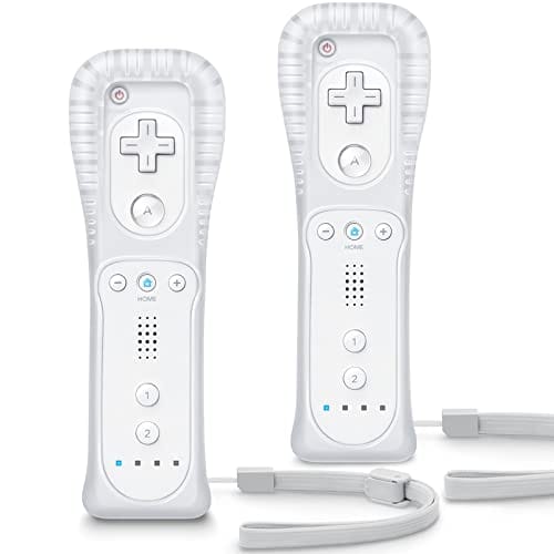 TIANHOO 2 Pack Remote Controller for Wii & Wii U, with Silicone Case and Wrist Strap (White)