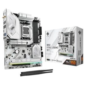 ASRock AMD B850 Steel Legend WiFi 7 Soquetes AM5 Ryzen 9000, 8000 e 7000 Series DDR5 até 8000+ (OC) MHz 256GB ATX Placa-mãe M.2 SATA3 6.0 Gb/s PCIe 5.0 1 HDMI
