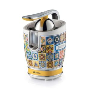 Ariete Espremedor de frutas cítricas 413 Positano, espremedor elétrico com alavanca, 2 cones para frutas grandes e pequenas, bico de gotejamento, motor silencioso, espremer profissional, corpo de