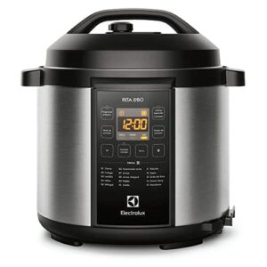 Panela pressão elétrica Electrolux digital capacidade 6L silenciosa segura 10 travas segurança 15 receitas pré-programadas 3 níveis pressão PCC20 inox preto 127v por Rita Lobo