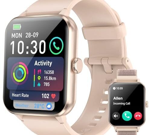Smartwatch,Relógio Inteligente Tela Full Touch 1.85" para Mulheres,100+ Modos Esportivos,Chamadas Bluetooth, Assistente de Voz, Compatível com iOS/Android,Inclui 2 Pulseiras,Rosa