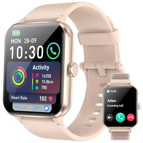 Smartwatch,Relógio Inteligente Tela Full Touch 1.85" para Mulheres,100+ Modos Esportivos,Chamadas Bluetooth, Assistente de Voz, Compatível com iOS/Android,Inclui 2 Pulseiras,Rosa