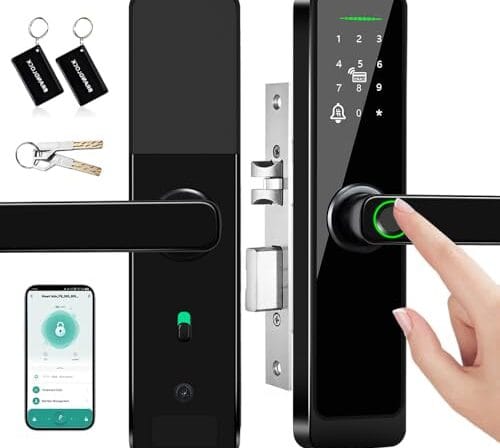 LucZeng Fechadura Digital Biométrica, 5 em 1 Inteligente Fechadura Eletronica com Tuya Wi-Fi, Touch Screen Fechadura Digital - Abertura via Biometria, Senha Numérica, cartão IC, chave e APP