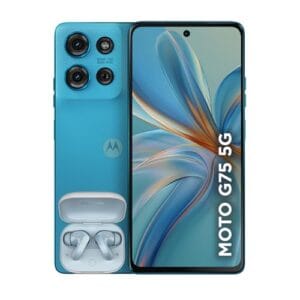 Smartphone Motorola Moto g75 5G + Moto Buds - 256GB 16GB (8GB RAM+8GB Ram Boost) e 50MP Sony Lytia 600 Camera Moto AI Ultrarresistencia militar - Azul Vegan Leather