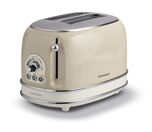 Ariete, 0155CR, Design-Toaster für zwei Scheiben, sechs Toaststufen, 810 W, Gehäuse aus Edelstahl, herausnehmbare Krümelschublade, bege pastel, bege vintage
