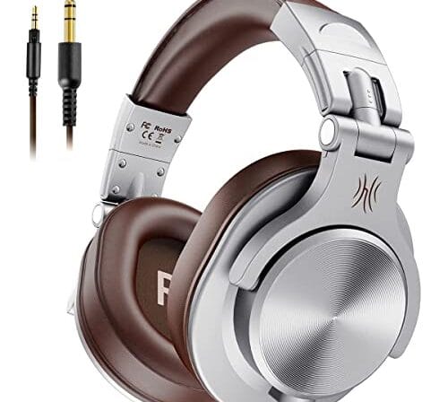 OneOdio Fone de Ouvido DJ A71 Fusion Silver/BrownFalante 40 mm Neodimio Conexão P2 ou P10 Com Microfone, Cabo Destacável, Grande