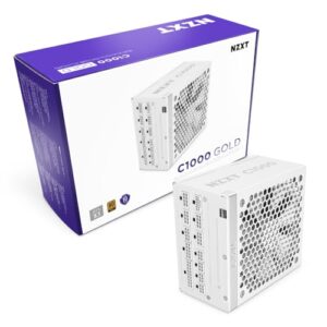 NZXT C1000 Gold ATX 3.1 - Fonte de alimentação para jogos de PC totalmente modular de baixo ruído - 1000 Watts - 80 Plus Gold - Conector 12V-2x6 - Modo Zero Fan - Capacitores 100% japoneses - Branco