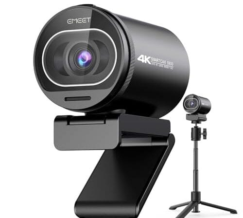 EMEET Webcam 4K, webcam S600 com tripé, 2 microfones de redução de ruído, FOV ajustável de 40° a 73°, foco automático PDAF, capa de privacidade integrada, câmera de streaming para jogos, chamadas de