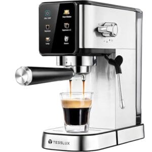 tesslux Máquina de café expresso de 20 bares, caldeira dupla espresso com varinha a vapor batedor de leite, máquina de café compacta para casa, controlo tátil, cappuccino e cafeteira com leite
