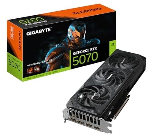 Placa de Vídeo Gigabyte GeForce RTX 5070 WindForce OC 12GB GDDR7 – Ray Tracing, DLSS 3, Resfriamento Triplo, GV-N5070WF3OC-12GD