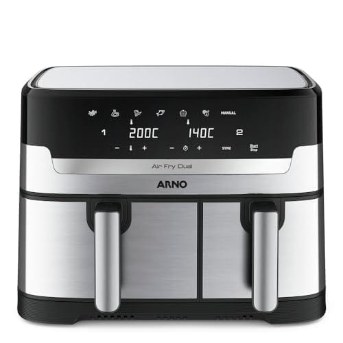 Fritadeira Sem Óleo Air Fryer Arno Dual 8,3L AFD2, 1800W, Inox e Preta, Cestos Duplos Independentes, Função SYNC, Painel Digital, 220V