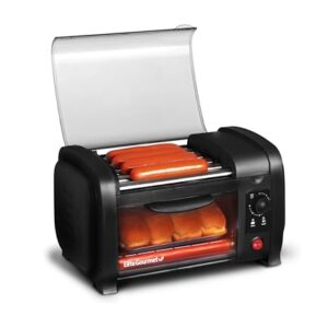 Elite Gourmet Forno Torradeira Elite Cuisine EHD-051B# Hot Dog, Temporizador de 30 min, Rolos Térmicos de Aço Inoxidável para Assar e Malhar, World Series Baseball, Capacidade para 4 Coques, Preto