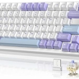 ATTACK SHARK x AJAZZ AK820PRO Teclado mecânico para jogos RGB 75% com tela TFT e botão,ANSI,2.4G/BT5.1/USB-C com fio,5 espumas de absorção de som,interruptor linear hot-swap para PC MAC(Roxo Azul)