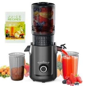 Hobsir Juicer Machines, espremedor a frio de 13 cm, máquina de espremedor lento mastigável com 300 W, máquinas de suco de ralo de alimentação grande para legumes e frutas, fácil de limpar Juicers