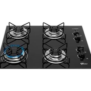 FISCHER COOKTOP À GÁS 4 BOCAS FIT LINE TREMPE ARAMADO MESA VIDRO PRETO BIVOLT 36350-102675