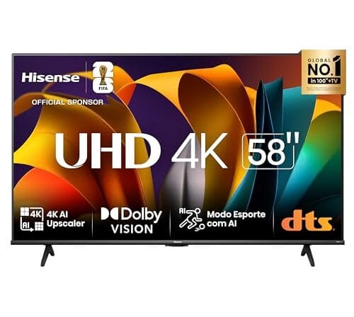 Hisense Smart TV UHD 4K DLED 58" Polegadas 58A6N com HDR10+ Dolby Vision Game Mode Controle por Voz Alexa Built-In AirPlay