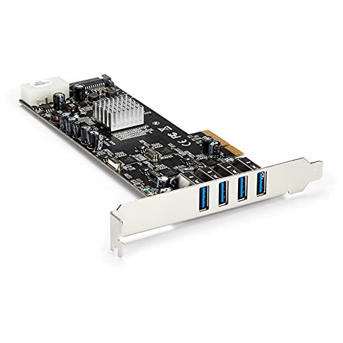 StarTech.com Cartão PCIe USB 3.0 de 4 portas com 4 canais dedicados de 5 Gbps (USB 3.2 Gen 1) - UASP - SATA / LP4 Power - Placa adaptador PCI Express (PEXUSB3S44V)